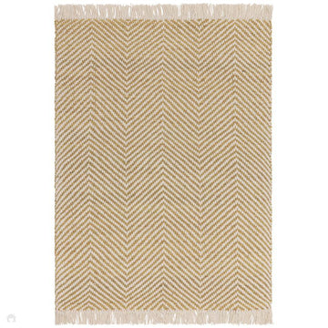 Vigo Modern Geometric Tonal Zig Zag Hand-Woven Heavyweight Textured Soft-Touch Jute & Wool Blend Chunky Loop Pile Flatweave Fringe Ochre/Cream Rug-Asiatic Carpets-Rug Love - The Most Loved Rug Store
